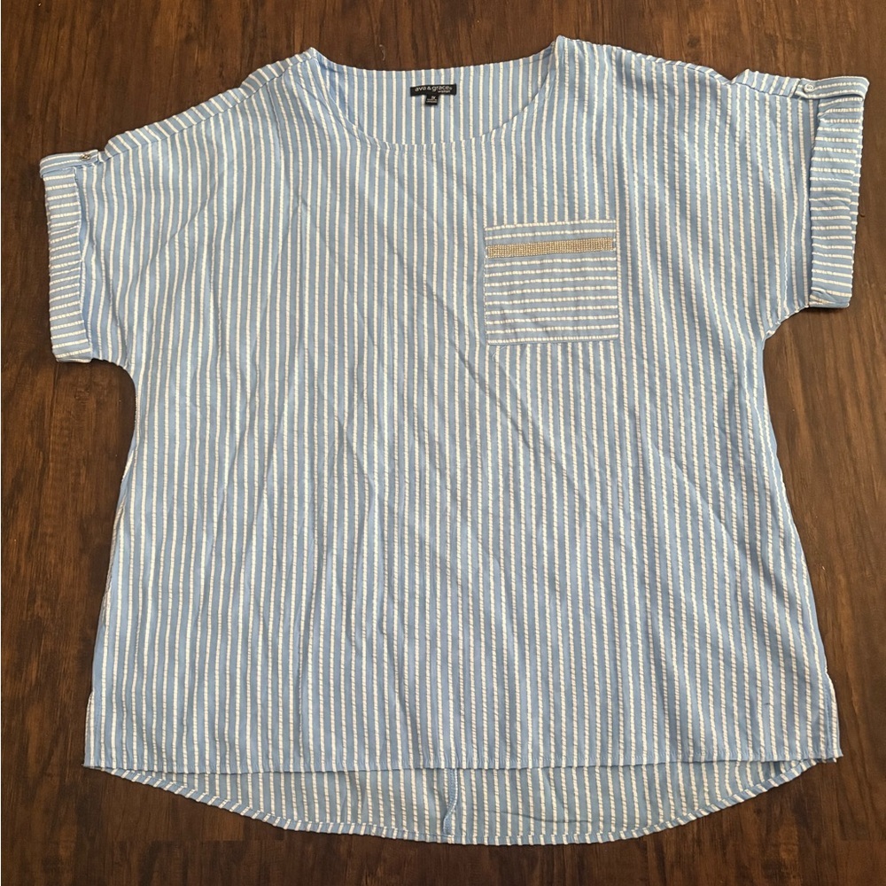 Ava‎ & Grace Blue and White Striped Top